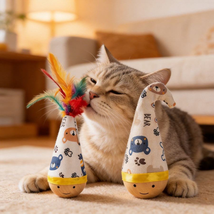 Self-Righting Interactive Cat Toy – Wobble & Feather Teaser Toy for Indoor Cats