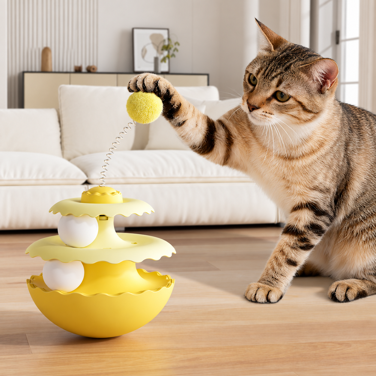2-Tier Interactive Cat Ball Toy with Wobble Base – Self-Play Indoor Cat Toy