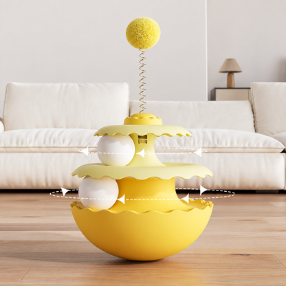 2-Tier Interactive Cat Ball Toy with Wobble Base – Self-Play Indoor Cat Toy
