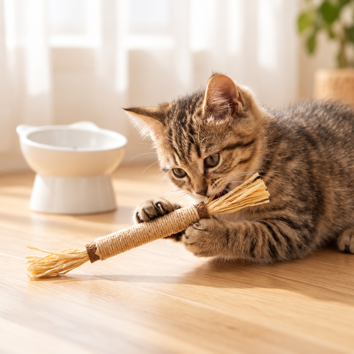 Natural Silvervine Cat Chew Sticks – Raffia, Jute & Gall Fruit Teething Toys