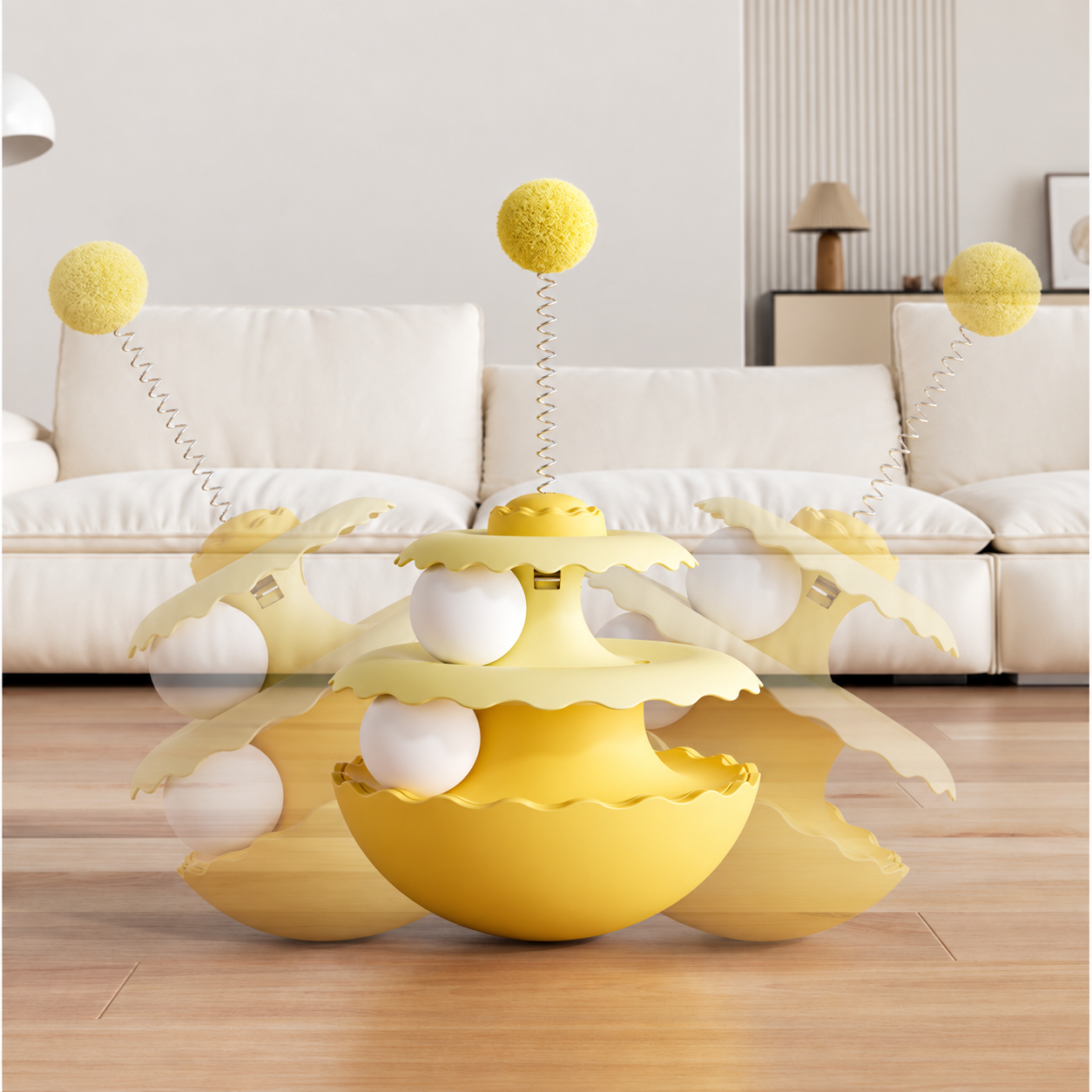 2-Tier Interactive Cat Ball Toy with Wobble Base – Self-Play Indoor Cat Toy