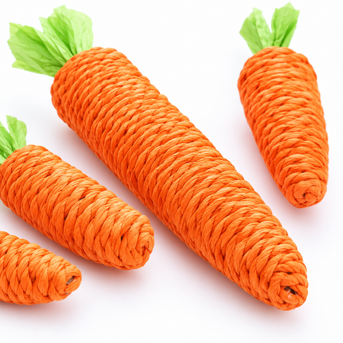Interactive Carrot Cat Chew Toy with Bell – Woven Paper Rope Teething Toy