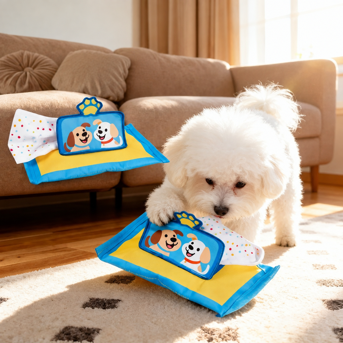 Snuffle Tissue Box Dog Toy – Treat Hiding Puzzle Toy with Squeakers