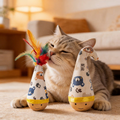 Self-Righting Interactive Cat Toy – Wobble & Feather Teaser Toy for Indoor Cats