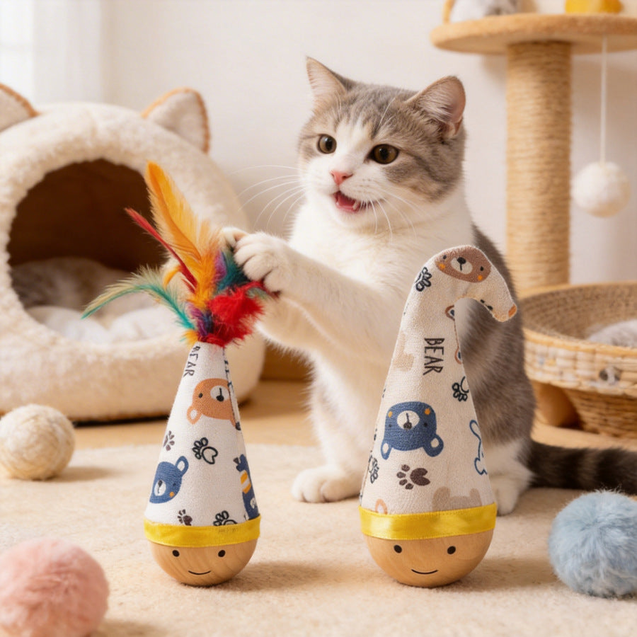 Self-Righting Interactive Cat Toy – Wobble & Feather Teaser Toy for Indoor Cats