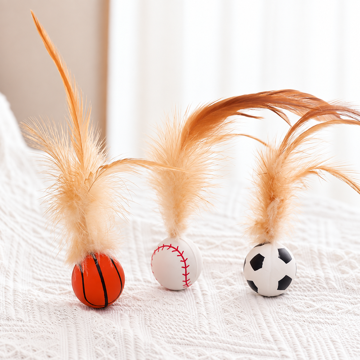 Bouncy Feather Sports Ball Cat Toy – Interactive Silicone Chase Toy for Indoor Cats
