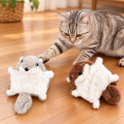 Soft Squeaky Flying Squirrel Cat Toys – Plush Chew & Cuddle Toys
