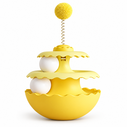 2-Tier Interactive Cat Ball Toy with Wobble Base – Self-Play Indoor Cat Toy