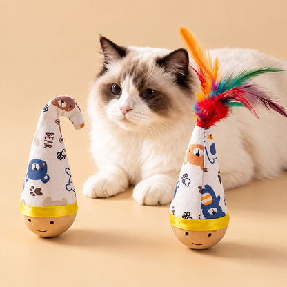 Self-Righting Interactive Cat Toy – Wobble & Feather Teaser Toy for Indoor Cats