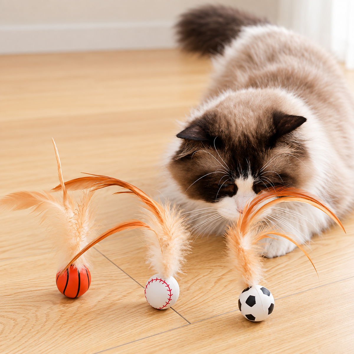 Bouncy Feather Sports Ball Cat Toy – Interactive Silicone Chase Toy for Indoor Cats